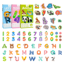 Load image into Gallery viewer, 3‑Box Colourful Letters &amp; Numbers with Animal Puzzles – Educational Fridge Magnet Learning Set for Kids, Spelling &amp; Counting Toy, Early Learning Tool
