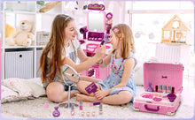 Load image into Gallery viewer, Kids Beauty Vanity Set with Suitcase Dressing Table Hair Salon Pretend Makeup &amp; Hairdressing Toy Set Portable Dressing Table Princess Dress Up Playset Gift Toddler
