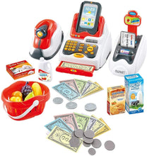 Load image into Gallery viewer, Cash Register for Kids, Toy Till Cash Register with Scanner, Credit Card ,Play Food ,Money and Groceries Shopping Basket for Boys and Girls
