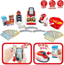 Load image into Gallery viewer, Cash Register for Kids, Toy Till Cash Register with Scanner, Credit Card ,Play Food ,Money and Groceries Shopping Basket for Boys and Girls
