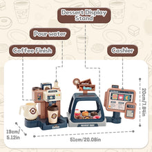Load image into Gallery viewer, Pretend Kitchen Play Store Coffee Playset Toddlers Coffee Maker Play Set Dessert Shopping with Coffee Machine Cash Registers Toy Kids Age 3+
