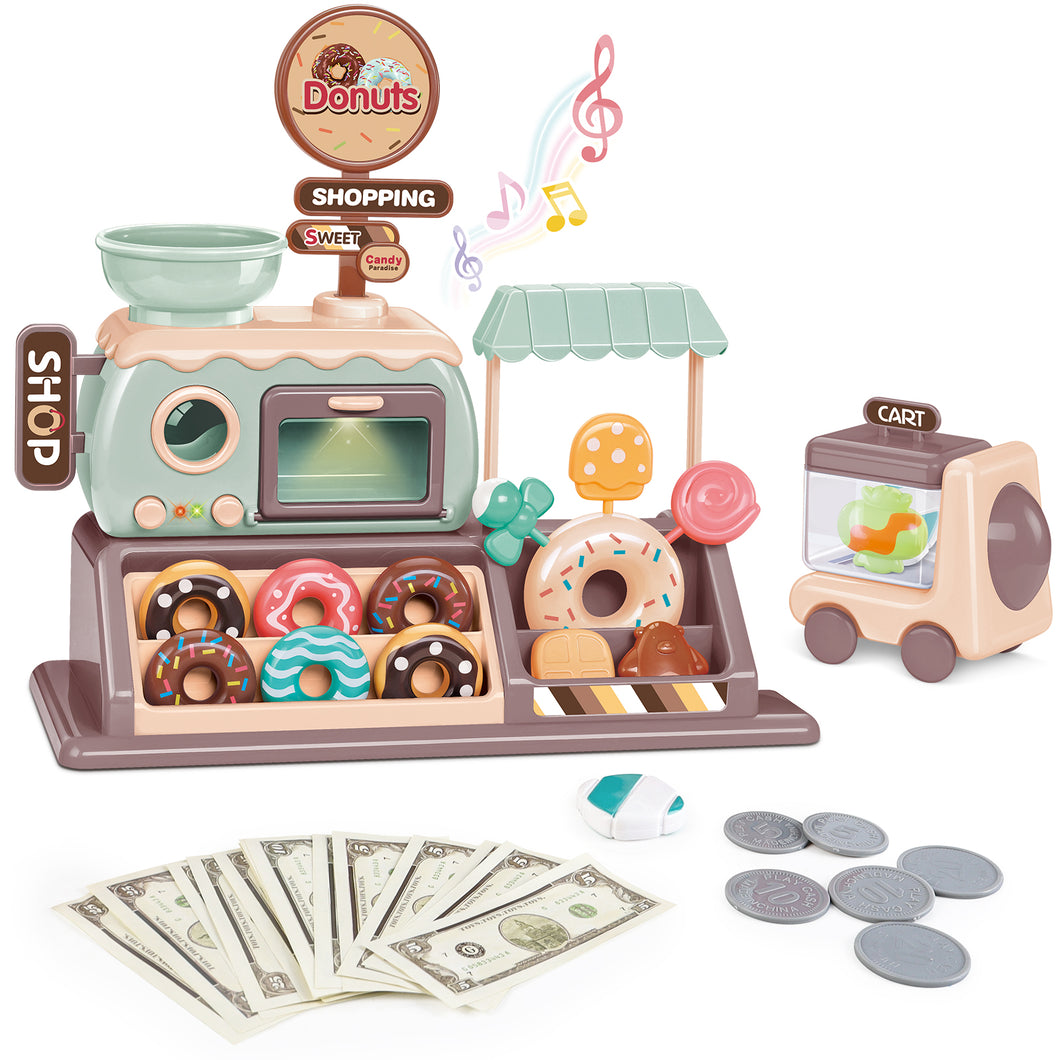 Pretend Role Play Toy Donut Shop for Boys and Girls with Donut Maker Machine, Fake Donuts, Candy with an Oven