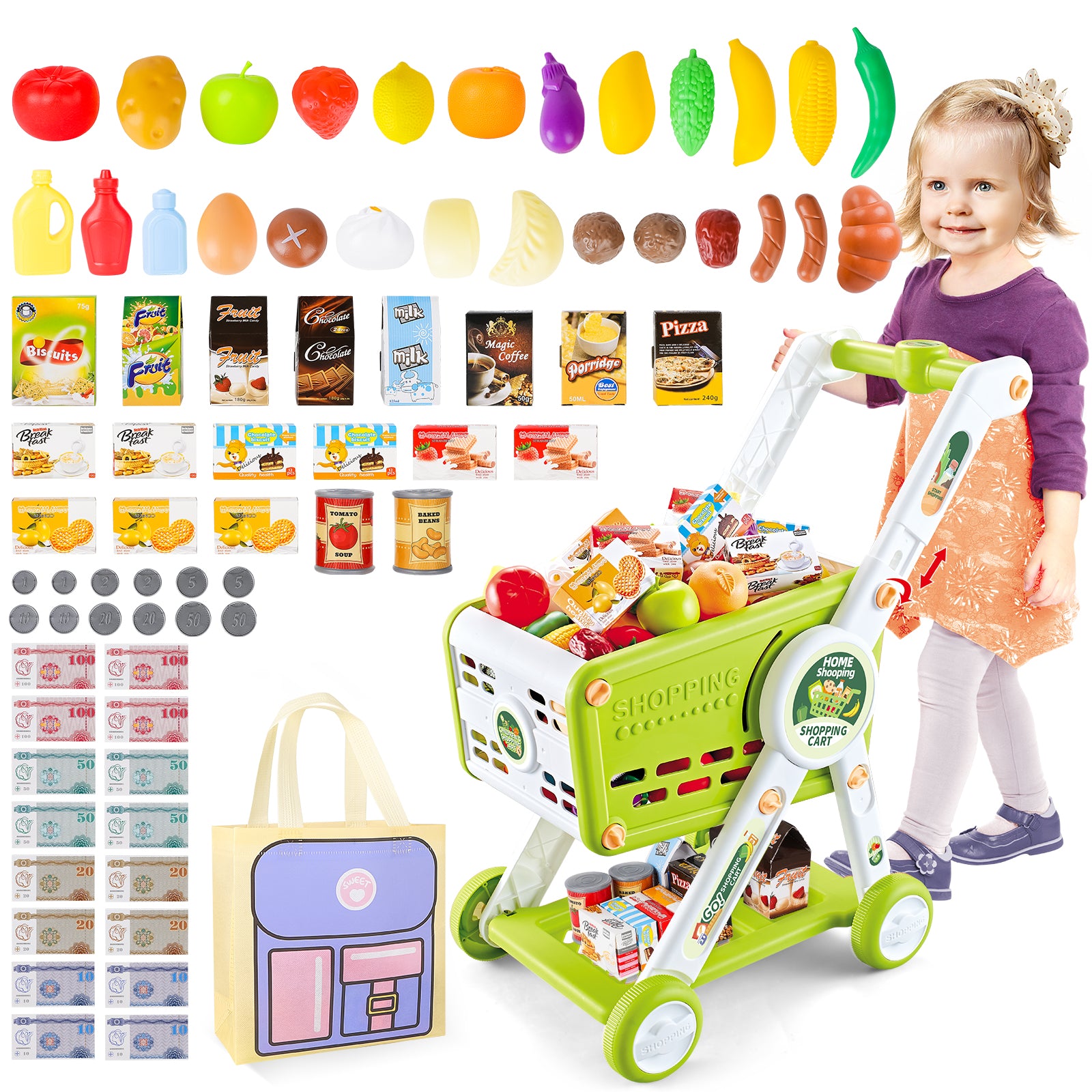 Childs shopping trolley and food online