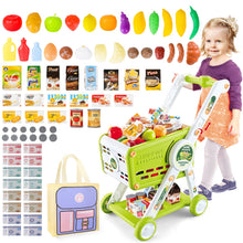 Load image into Gallery viewer, Kids Shopping Cart Trolley Play Set with Pretend Food and Accessories Grocery Shopping Cart Pretend Play and Role-Playing Games
