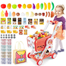 Load image into Gallery viewer, Kids Shopping Cart Trolley Play Set with Pretend Food and Accessories Grocery Shopping Cart Pretend Play and Role-Playing Games
