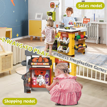 Load image into Gallery viewer, 65PCS Supermarket Cart Toys Play Set Role Play Cash Register Pretend Interactive Grocery Stand Store Simulate Light Music and Smoking for Kids-SPM-GO
