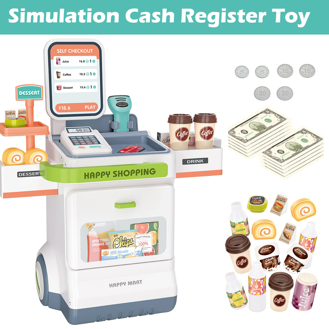 47PCS Simulation Cash Register Toy Pretend Supermarket Cart Shopping Toys  Grocery Store Food Accessories Christmas Birthday Gift-SPM-NW