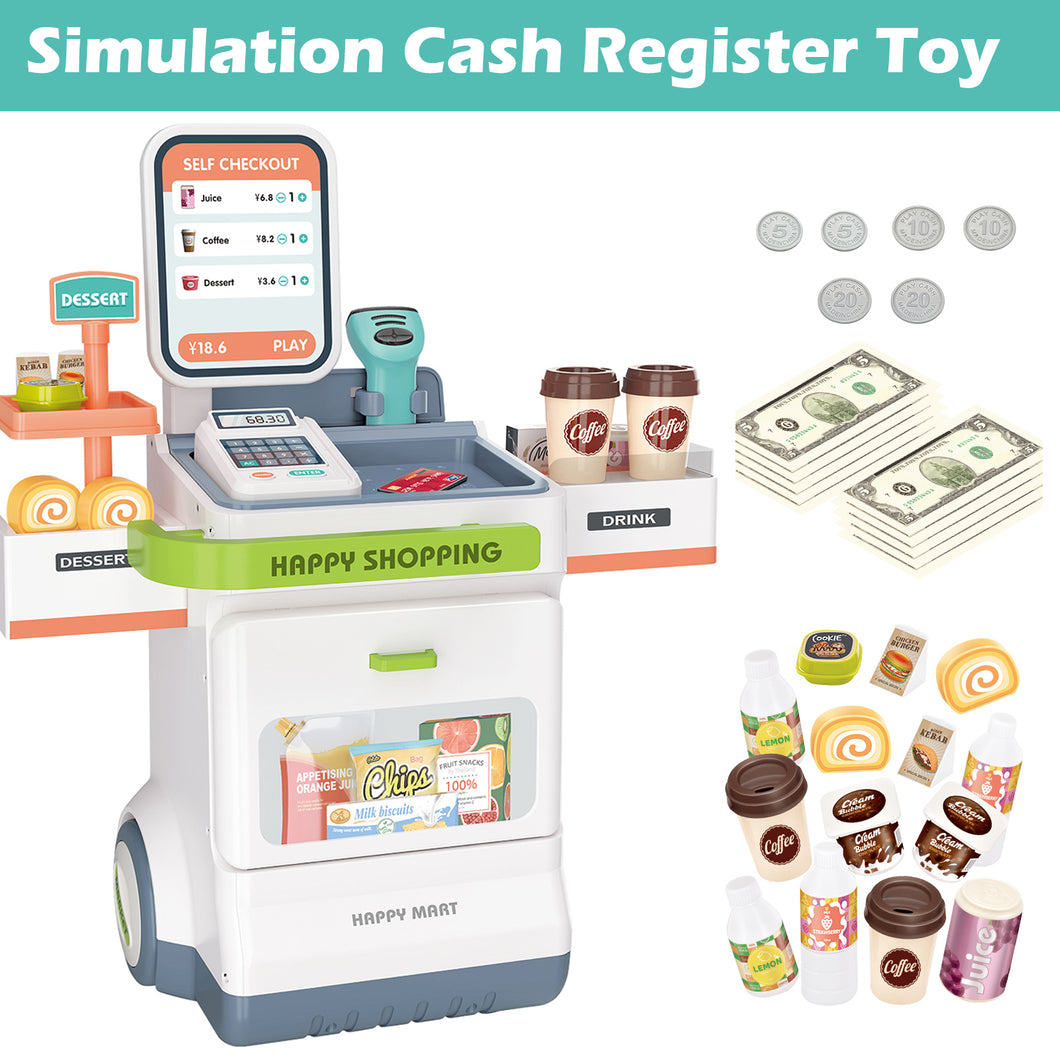 47PCS Simulation Cash Register Toy Pretend Supermarket Cart