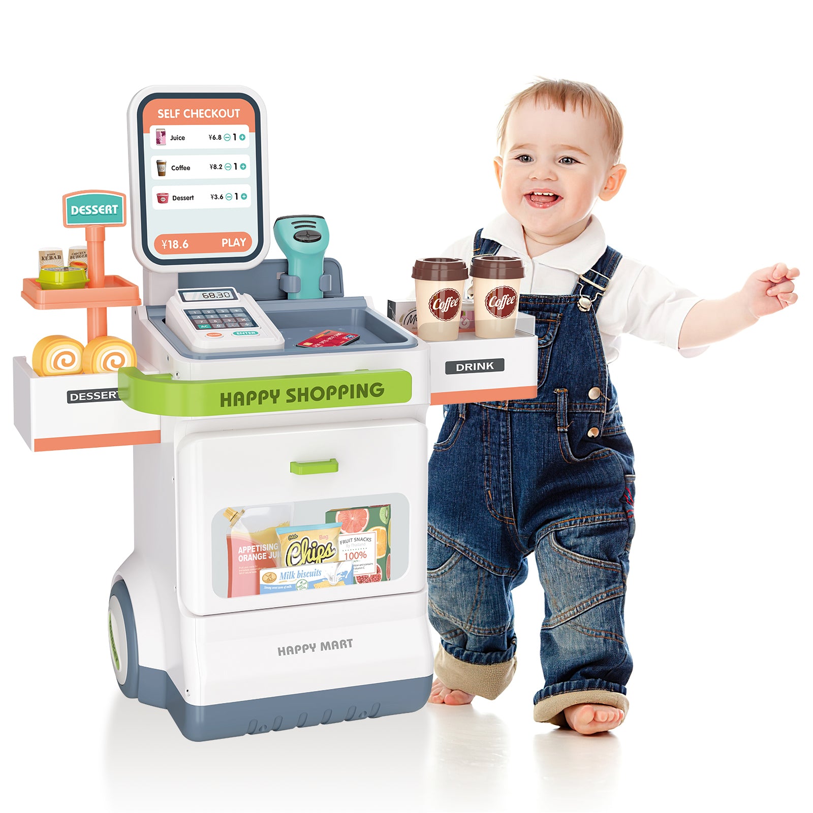 47 Piece Grocery Store Toy 47-Piece Cash Register Supermarket Playset ...