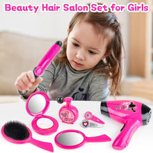 Load image into Gallery viewer, Hairdressing and Vanity Handbag Beauty Set Girls Styling Pretend Makeup and Hair Accessories Playset Including Hairdryer Toy and Curlers

