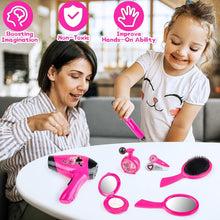 Load image into Gallery viewer, Hairdressing and Vanity Handbag Beauty Set Girls Styling Pretend Makeup and Hair Accessories Playset Including Hairdryer Toy and Curlers
