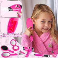 Load image into Gallery viewer, Hairdressing and Vanity Handbag Beauty Set Girls Styling Pretend Makeup and Hair Accessories Playset Including Hairdryer Toy and Curlers
