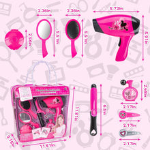 Load image into Gallery viewer, Hairdressing and Vanity Handbag Beauty Set Girls Styling Pretend Makeup and Hair Accessories Playset Including Hairdryer Toy and Curlers
