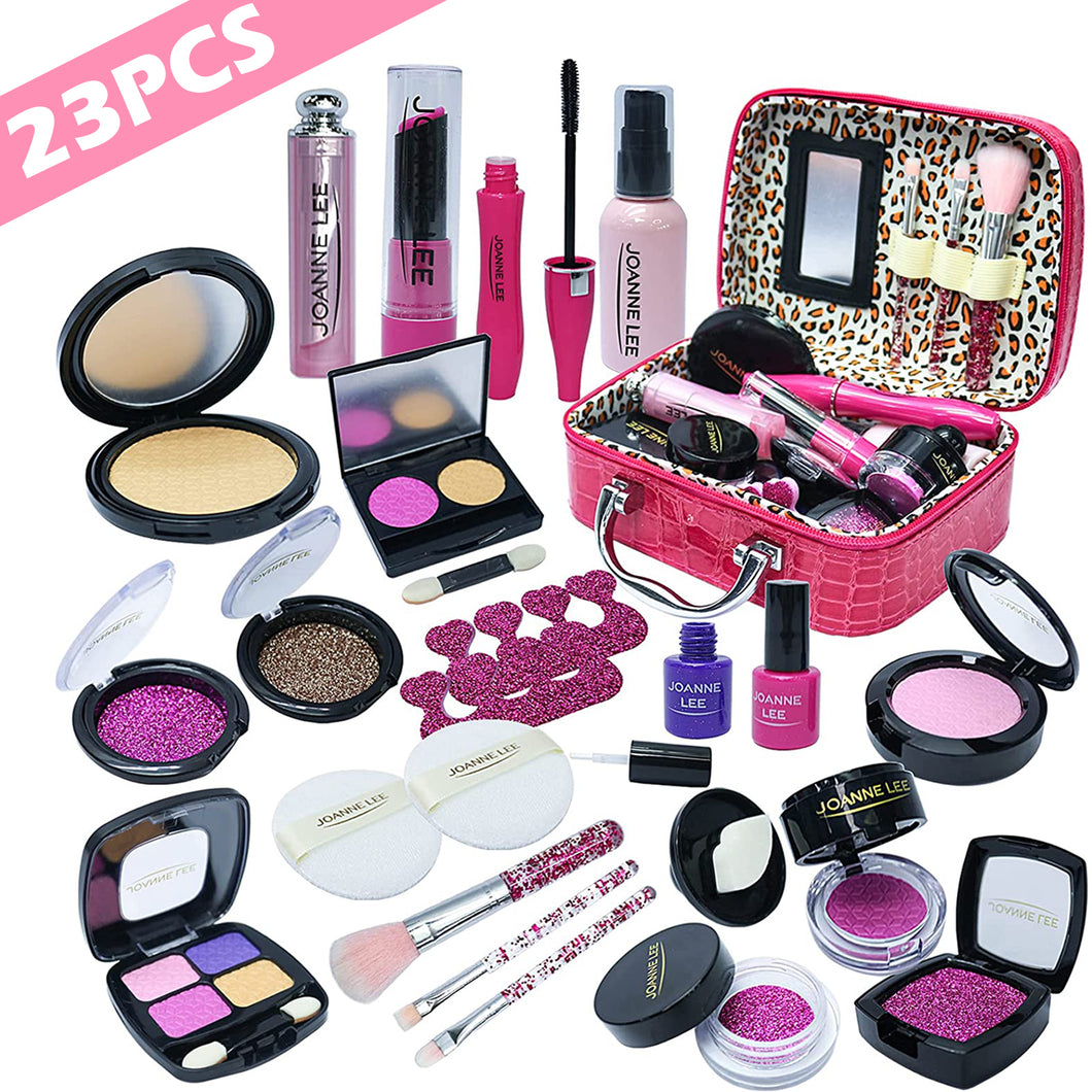 Makeup Toy Set 23 Pieces Safe Non-Toxic Pretend Cosmetic Beauty Set with Glamour Vanity Carry Case Beauty Kit Role Play Gift for Kids-STS-CB