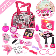 Load image into Gallery viewer, Vanity Handbag Beauty Set for Girls Styling Pretend Makeup and Accessories Playset Including toy Camera and Toy Phone
