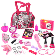 Load image into Gallery viewer, Vanity Handbag Beauty Set for Girls Styling Pretend Makeup and Accessories Playset Including toy Camera and Toy Phone
