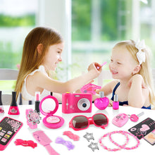 Load image into Gallery viewer, Vanity Handbag Beauty Set for Girls Styling Pretend Makeup and Accessories Playset Including toy Camera and Toy Phone
