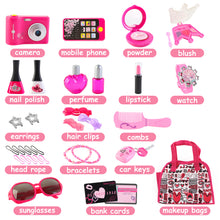 Load image into Gallery viewer, Vanity Handbag Beauty Set for Girls Styling Pretend Makeup and Accessories Playset Including toy Camera and Toy Phone
