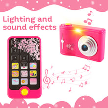 Load image into Gallery viewer, Vanity Handbag Beauty Set for Girls Styling Pretend Makeup and Accessories Playset Including toy Camera and Toy Phone
