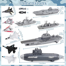 Load image into Gallery viewer, Aircraft Carrier Toy Military Submarine Naval Ship Battleship Play Set with 6 PCS Planes Toys for Kids-SUMC-GR-RS
