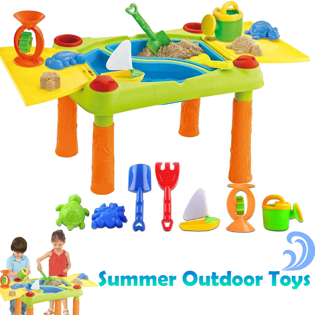 Sand and Water Outdoor Activities Play Table for Kids with Double Compartment, Lids and Over 10 Accessories-SWT-5