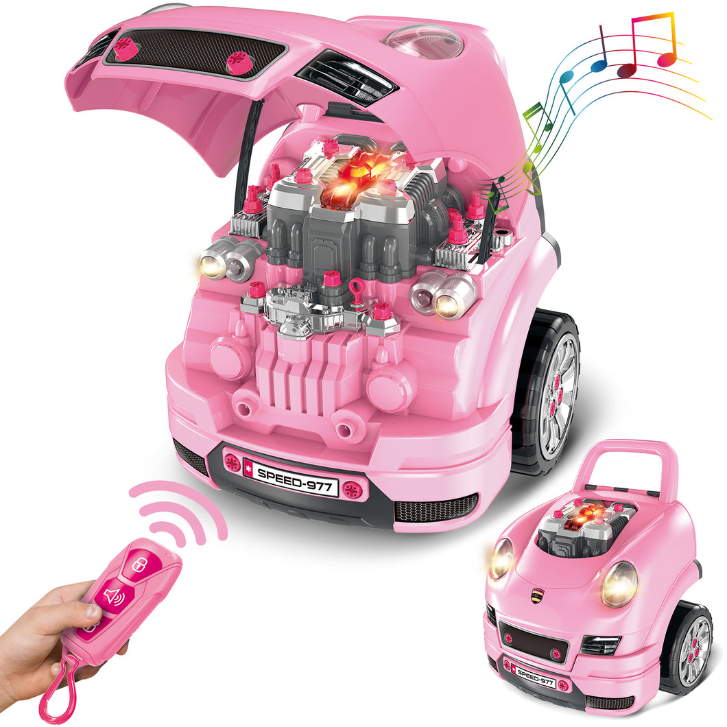 Pink Take Apart Building Truck Pretend Play Realistic Mechanic Toy w/Remote Control Key Gift	with Sound and Light Functions-TRCK-P