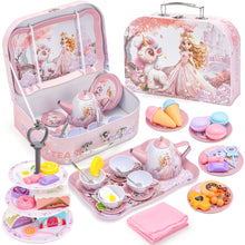 Load image into Gallery viewer, Magical Princess Tea Party Set for Kids - Adorable  Design with Carry Case, Durable Tin Tea Set, Smooth Edges, and Bright Colors - Perfect Gift for Girls&#39; Pretend Play, Birthday Parties, and Family Fun
