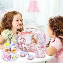 Load image into Gallery viewer, Magical Princess Tea Party Set for Kids - Adorable  Design with Carry Case, Durable Tin Tea Set, Smooth Edges, and Bright Colors - Perfect Gift for Girls&#39; Pretend Play, Birthday Parties, and Family Fun
