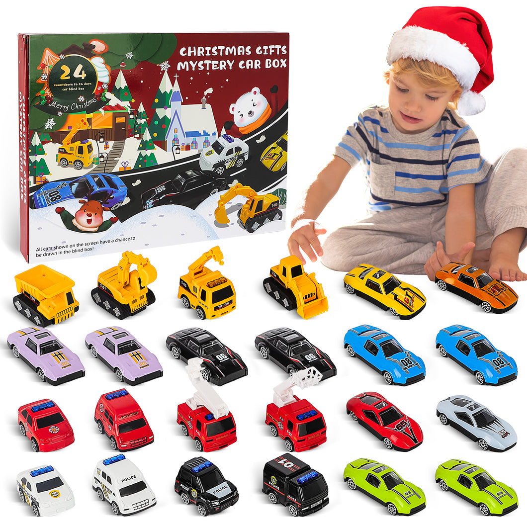 24 PCS Toys Cars Play Kids Vehicles Christmas Countdown 24 Days Christmas Gifts for Kids 3 4 5 6 7 Year Old