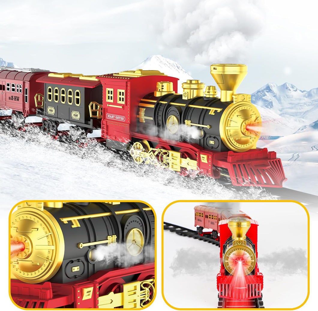 Red Christmas Tree Toy Steam Train Set with Lights Sounds Christmas Train Set Electric Train Sets for Kids Toy Christmas Under Tree Decoration-XT-B4