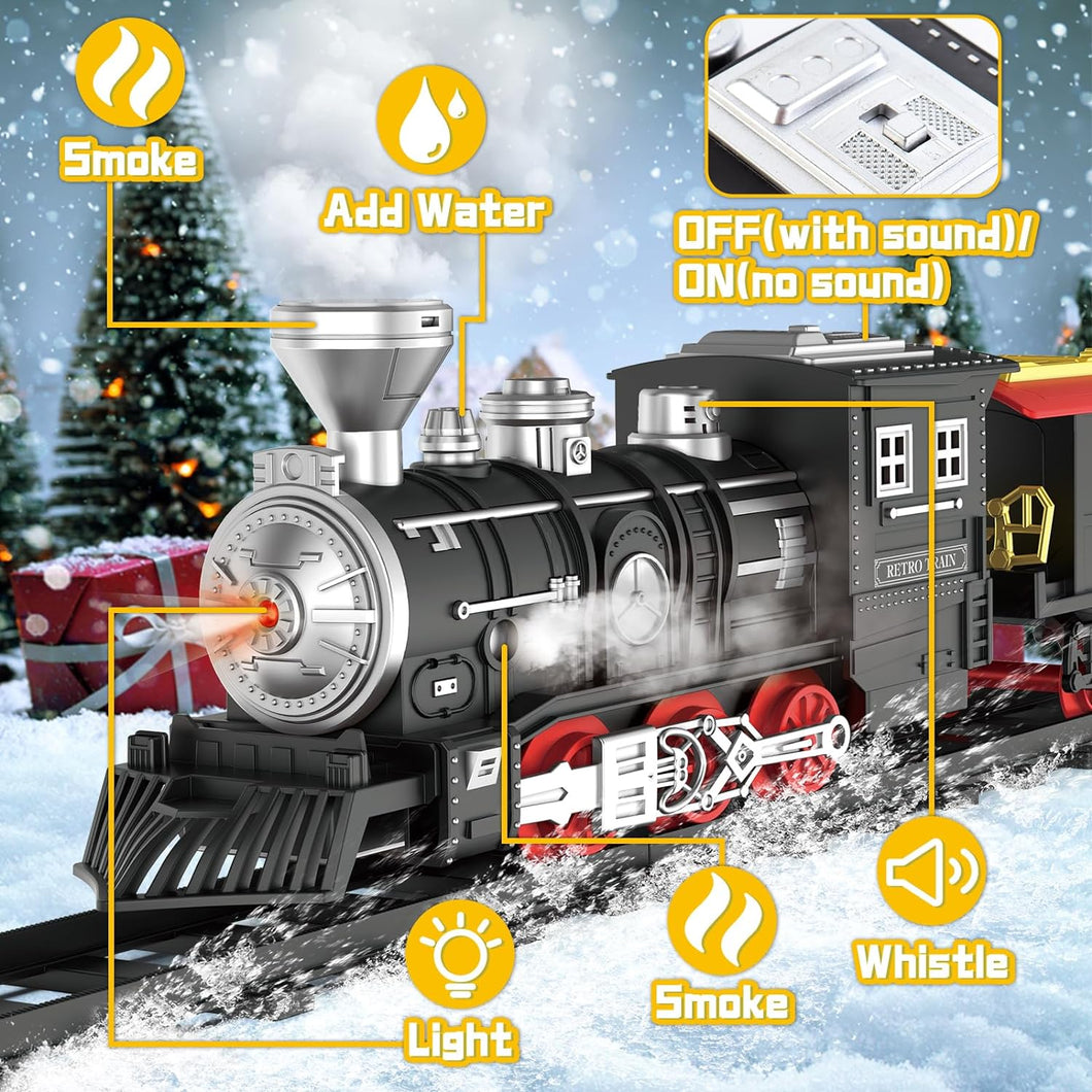 Christmas Tree Toy Steam Train Set w/ Lights Sounds Christmas