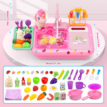 Load image into Gallery viewer, Kids Kitchen Sink Playset with Real Running Water ¨C Includes Colorful Food Accessories, Cookware, Hanging Rack, Chopping Board, and Ample Storage Space ¨C Fun and Educational Role-Play Toy for Boys and Girls Aged 3+
