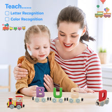Load image into Gallery viewer, Wooden Alphabet Train Set for Toddlers – 27 PCS Magnetic Wooden Train Cars with A–Z Letters – Montessori Educational Toy for Preschool Kids Age 3+ – Early Learning &amp; STEM Development Gift
