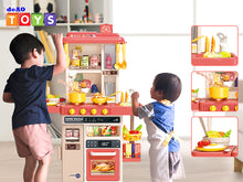 Load image into Gallery viewer, Pink Kitchen Playset Toy with Realistic Lights &amp; Sounds Simulation of Spray Features Pretend Role Play Toys with Lots of Kitchen Accessories
