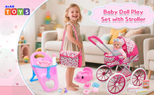 Load image into Gallery viewer, 12-inch Baby Doll Feeding Play Set with Stroller High Chair, Feeding Set, Clothes, Storage Bag, Complete Nursery Kit Pretend Play Set Gift for Kids 3+
