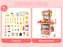 Load image into Gallery viewer, Pink Kitchen Playset Toy with Realistic Lights &amp; Sounds Simulation of Spray Features Pretend Role Play Toys with Lots of Kitchen Accessories
