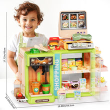 Load image into Gallery viewer, Supermarket Playset Deluxe Grocery Store with Cash Register &amp; Coffee Maker  Educational Role Play Toy for Toddlers &amp; Kids (Green or Pink)
