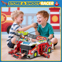 Load image into Gallery viewer, 2-in-1 Transformable Fire Truck Toy for Kids – Interactive Fire Engine Rescue Playset with Launcher, Ladder &amp; Mini Cars,Perfect Birthday &amp; Christmas Gift

