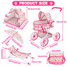 Load image into Gallery viewer, Baby Doll Stroller Playset for Kids, Umberlla, Play Tent, Beach Chair, Diaper Bag Role Play Baby Doll Accessories Set for Toddlers Ages 3+
