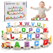 Load image into Gallery viewer, Wooden Alphabet Train Set for Toddlers – 27 PCS Magnetic Wooden Train Cars with A–Z Letters – Montessori Educational Toy for Preschool Kids Age 3+ – Early Learning &amp; STEM Development Gift
