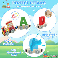 Load image into Gallery viewer, Wooden Alphabet Train Set for Toddlers – 27 PCS Magnetic Wooden Train Cars with A–Z Letters – Montessori Educational Toy for Preschool Kids Age 3+ – Early Learning &amp; STEM Development Gift

