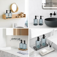 Load image into Gallery viewer, Glass Soap Dispenser Set – 2 × 330ml Thick Glass Bottles with 304 Stainless Steel Pump &amp; 2 Coasters – Refillable Hand Soap &amp; Lotion Dispensers for Kitchen &amp; Bathroom (Black)
