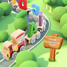 Load image into Gallery viewer, Wooden Alphabet Train Set for Toddlers – 27 PCS Magnetic Wooden Train Cars with A–Z Letters – Montessori Educational Toy for Preschool Kids Age 3+ – Early Learning &amp; STEM Development Gift
