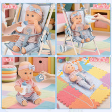 Load image into Gallery viewer, 6-in-1 Baby Doll  Playset, Baby Doll Pretend Role Playset with Dolls Cot, Dolls Pushchair, Play Mat, Swing Crib, Travel Bag, Doll Included, Pretend Role Play Accessories Gift for Kids Aged 3+
