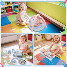 Load image into Gallery viewer, 6-in-1 Baby Doll  Playset, Baby Doll Pretend Role Playset with Dolls Cot, Dolls Pushchair, Play Mat, Swing Crib, Travel Bag, Doll Included, Pretend Role Play Accessories Gift for Kids Aged 3+
