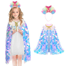 Load image into Gallery viewer, Princess Mermaid Sequins Cape Costume Set Role Play Fancy Dress Up for Kids Girl
