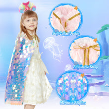 Load image into Gallery viewer, Princess Mermaid Sequins Cape Costume Set Role Play Fancy Dress Up for Kids Girl
