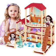Load image into Gallery viewer, Dream Dolls House Playset for Kids 3-Story Castle Dollhouse 2 Dolls Toy Figures 14 PCs Furniture Accessories Multiple Assembly Toy Gift -DH-3
