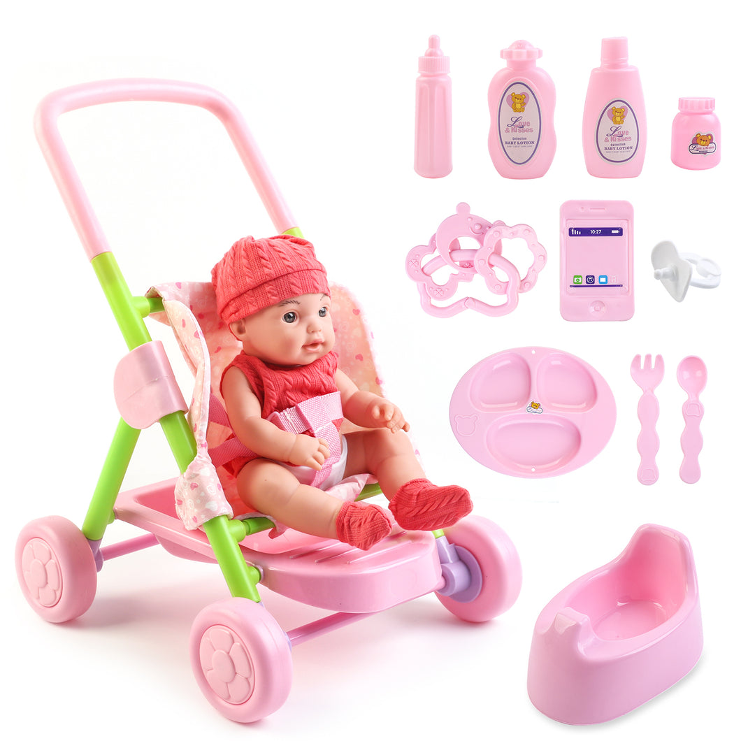 Baby Doll Play Set with Stroller and Realistic Accessories-BD-C6