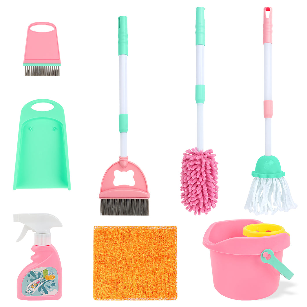 Household Cleaning Pretend Play Toy Set Housekeeping Broom Mop Duster Dustpan Brushes Cleaning Role Play Tools Gifts for Boys Girls